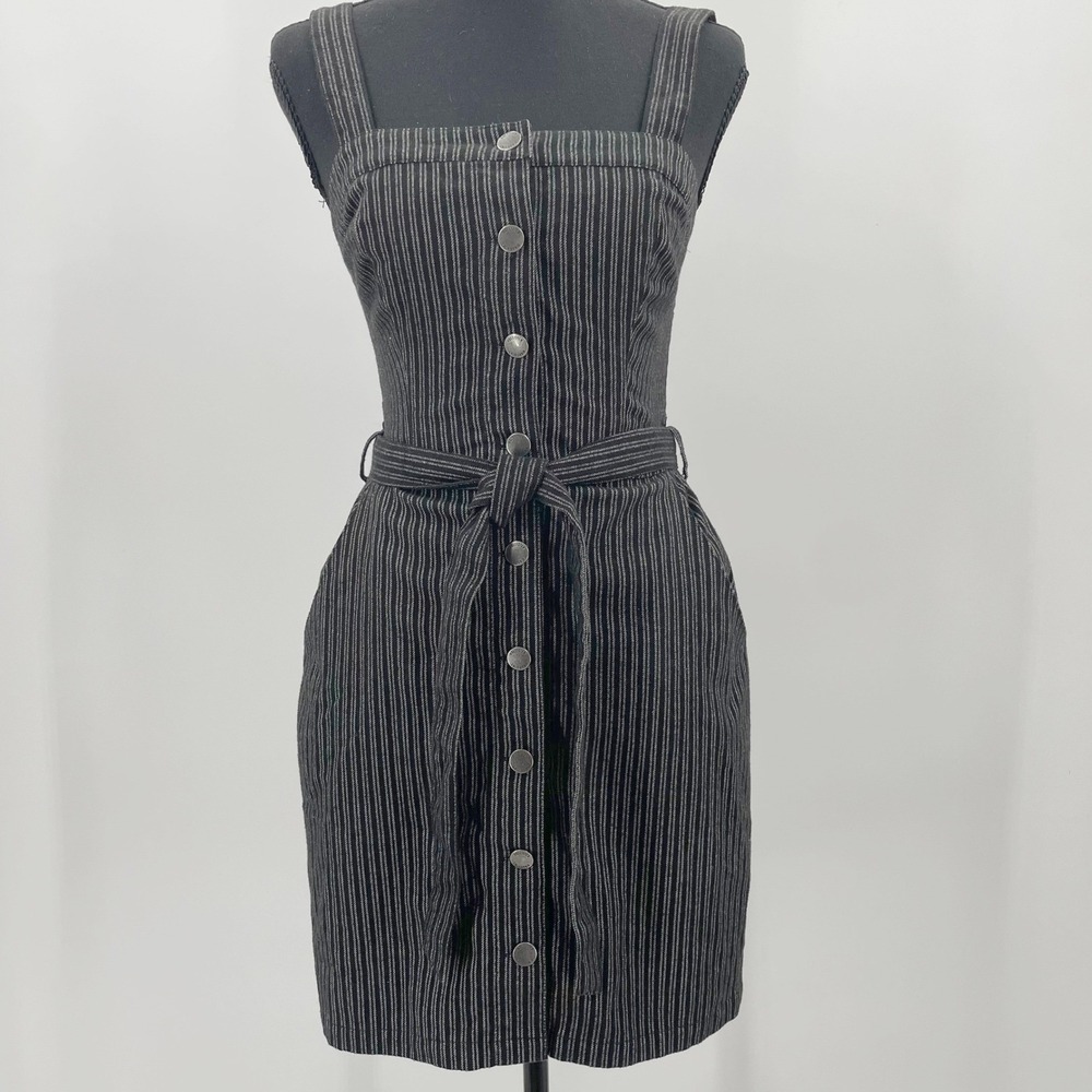 Hollister Black Pinstripe Button-Front Mini Dress